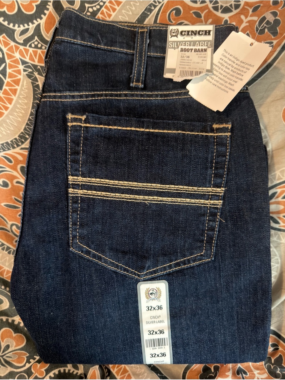 NWT mens CINCH silver label slim fit,mid rise,dark wash,SIZE 32x36